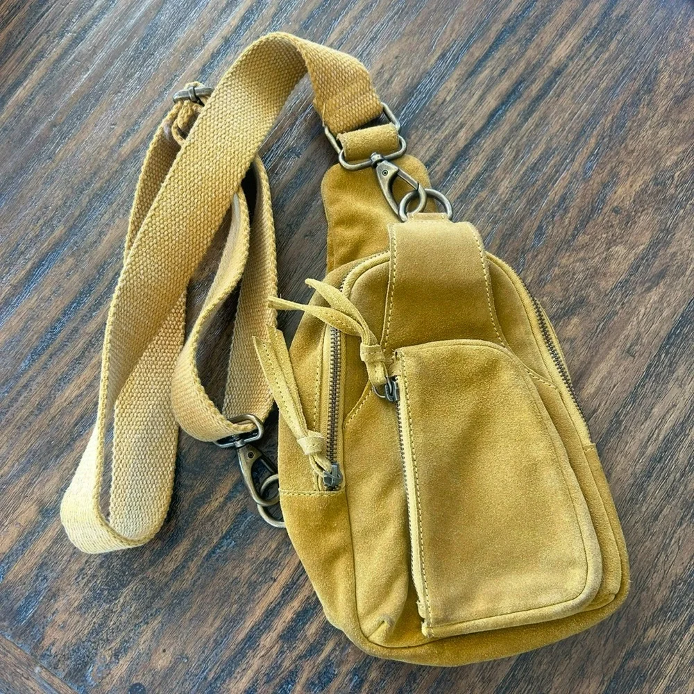 Free People Leather Hudson Suede Sling Bag Apple Green - Picture 5 of 14